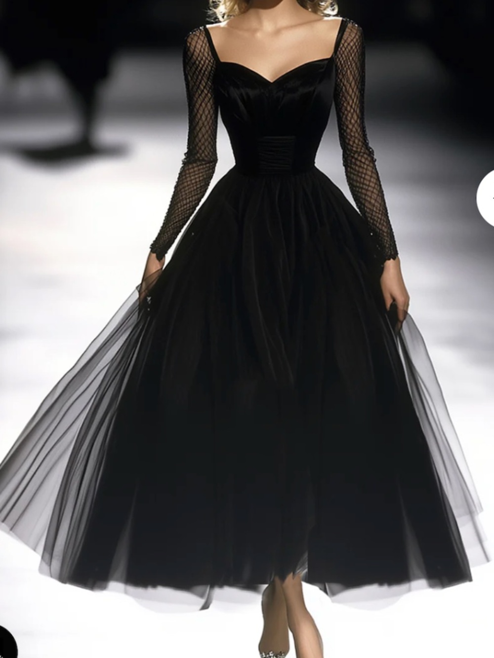 Black Mesh Sleeve Midi Dress